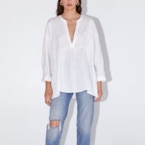 Zara - white linen tunic top